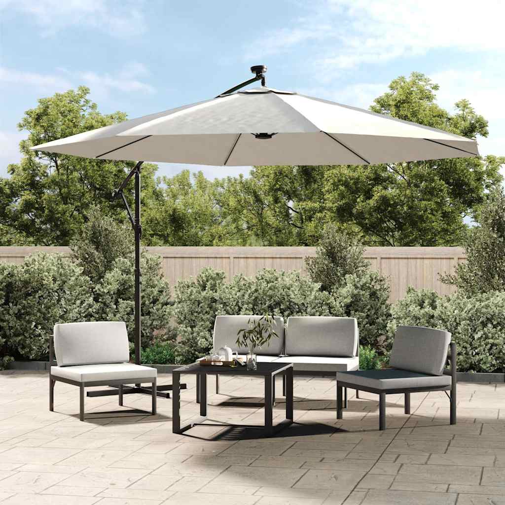 Parasol flottant vidaxl avec éclairage LED et poteau métallique 350 cm de sable