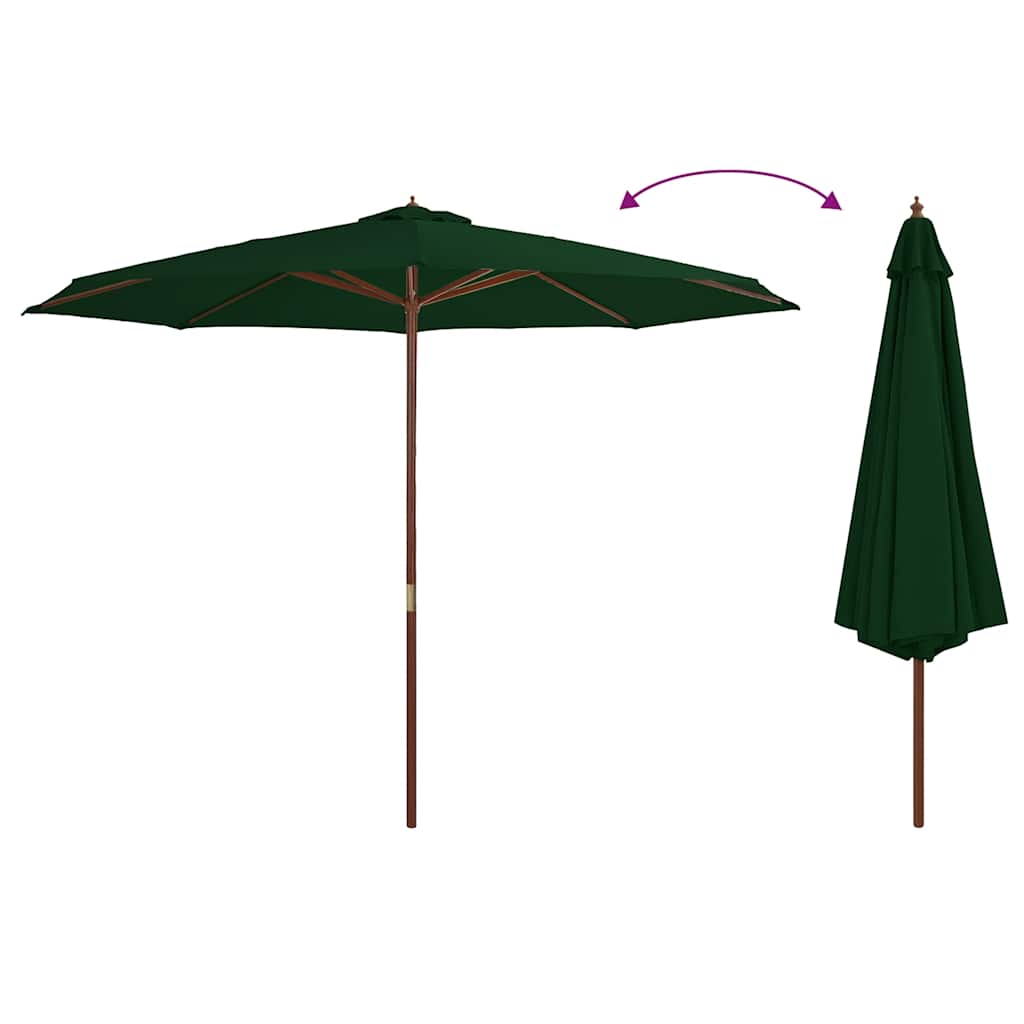 Vidaxl parasol avec poteau en bois 350 cm vert