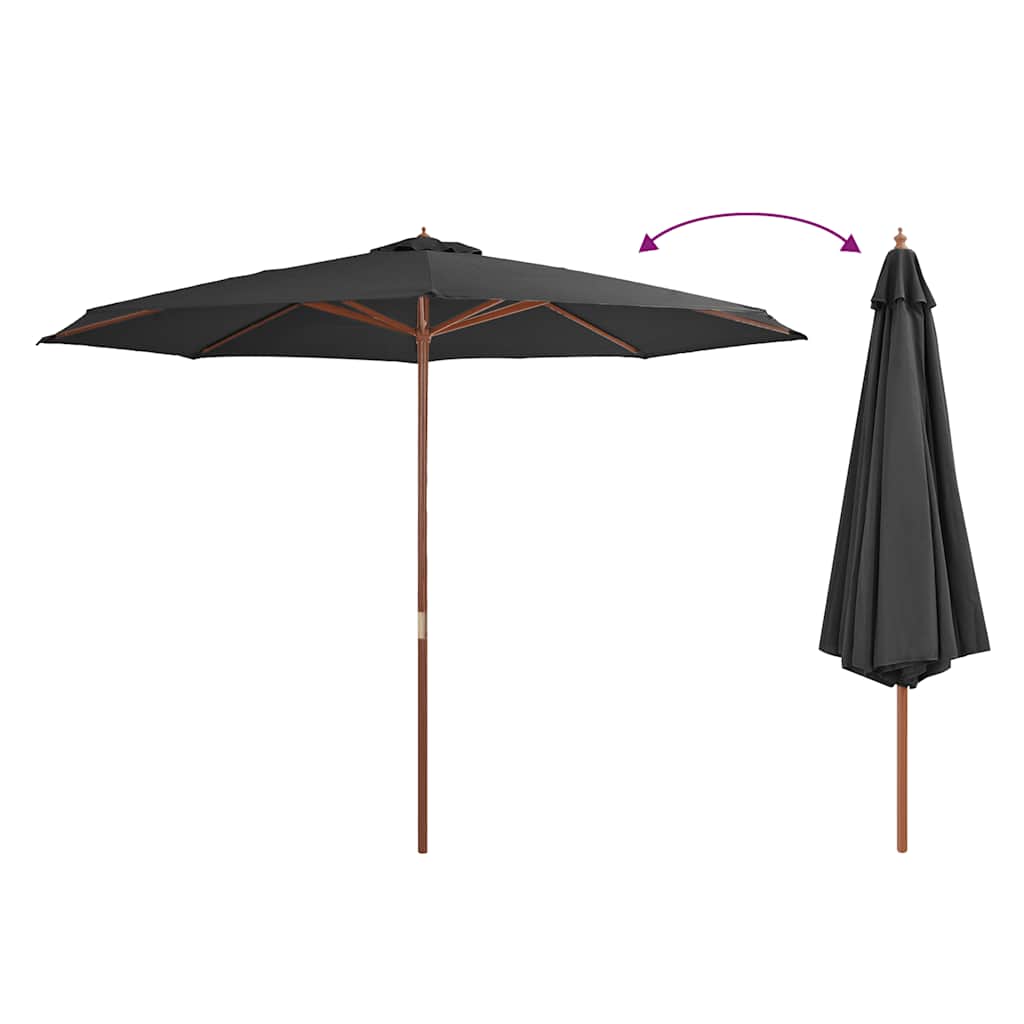 Vidaxl parasol avec poteau en bois 350 cm anthracite