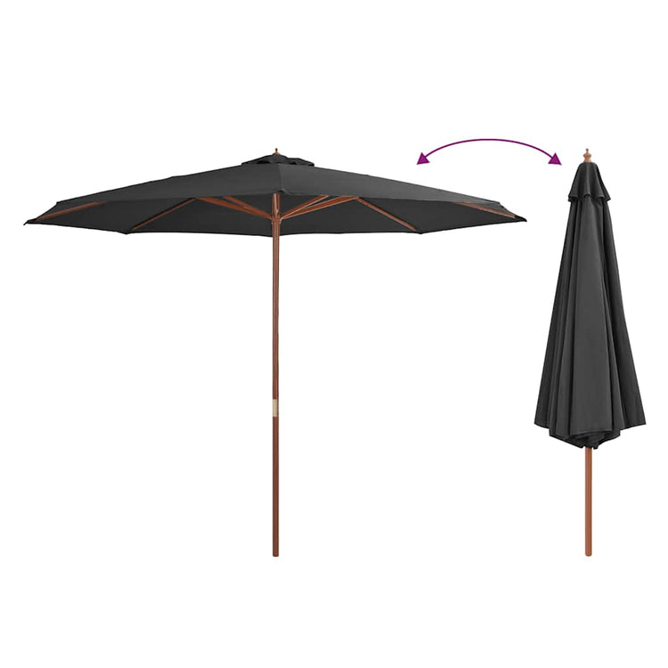 Vidaxl parasol avec poteau en bois 350 cm anthracite