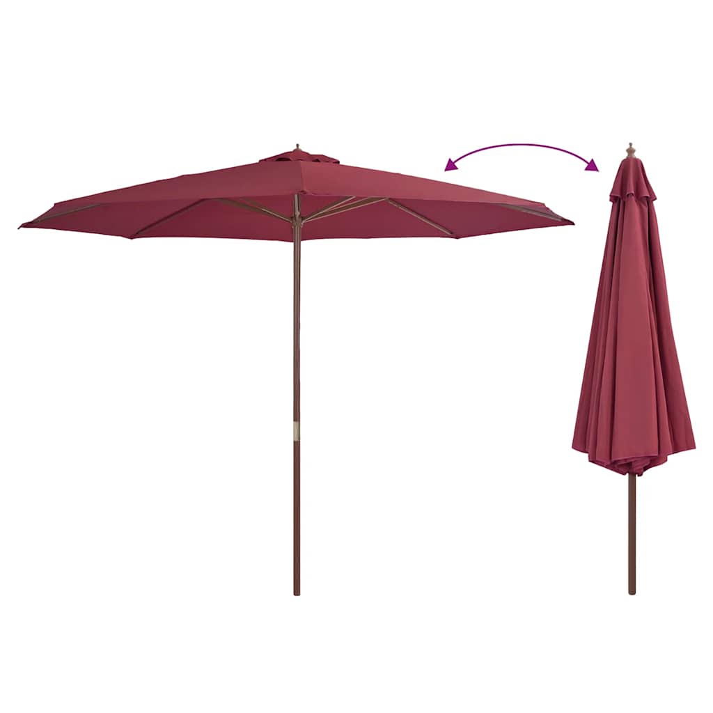 Parasol vidaxl avec poteau en bois 350 cm Bordeaux rouge