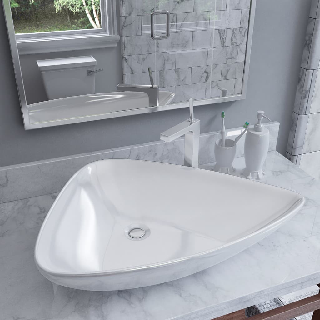 Vidaxl lavabo triangulaire 645x455x115 mm en céramique blanc