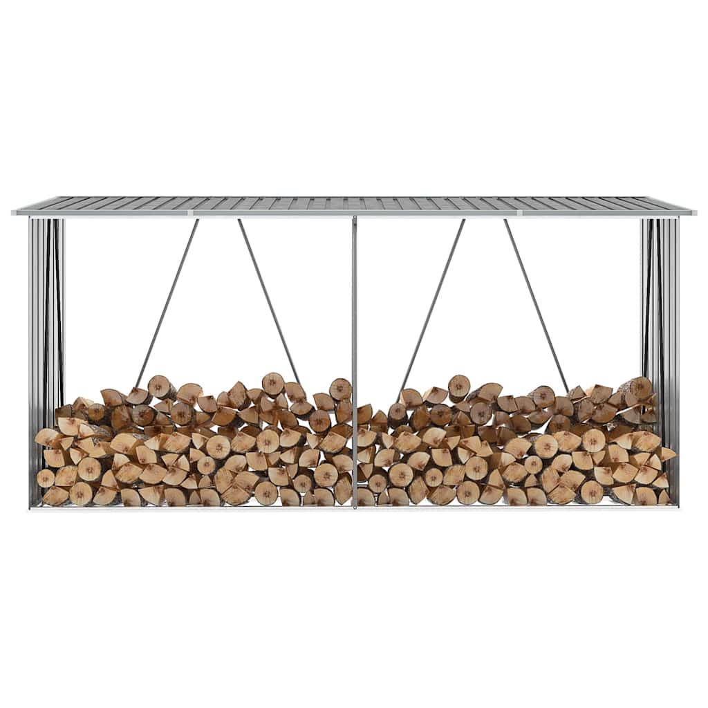Vidaxl Sangar de bois de chauffage 330x84x152 cm Gray en acier galvanisé
