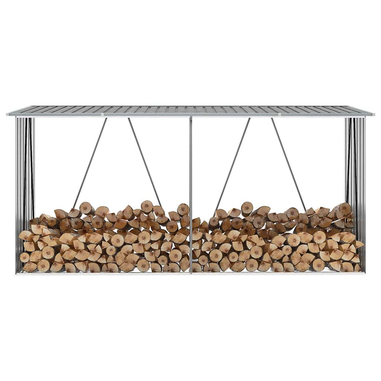 Vidaxl Sangar de bois de chauffage 330x84x152 cm Gray en acier galvanisé