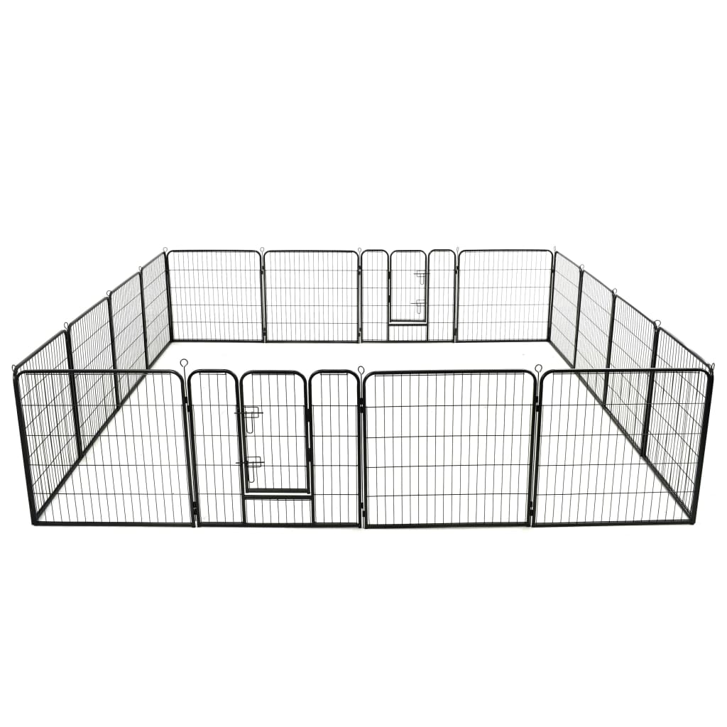 Vidaxl Dog Run avec 16 panneaux 80x80 cm en acier noir