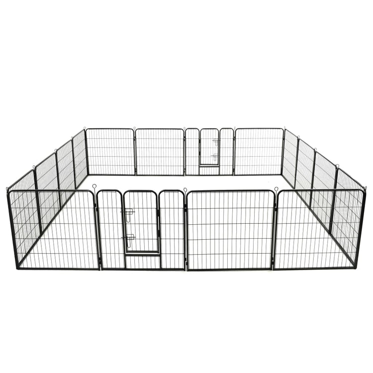 Vidaxl Dog Run avec 16 panneaux 80x80 cm en acier noir