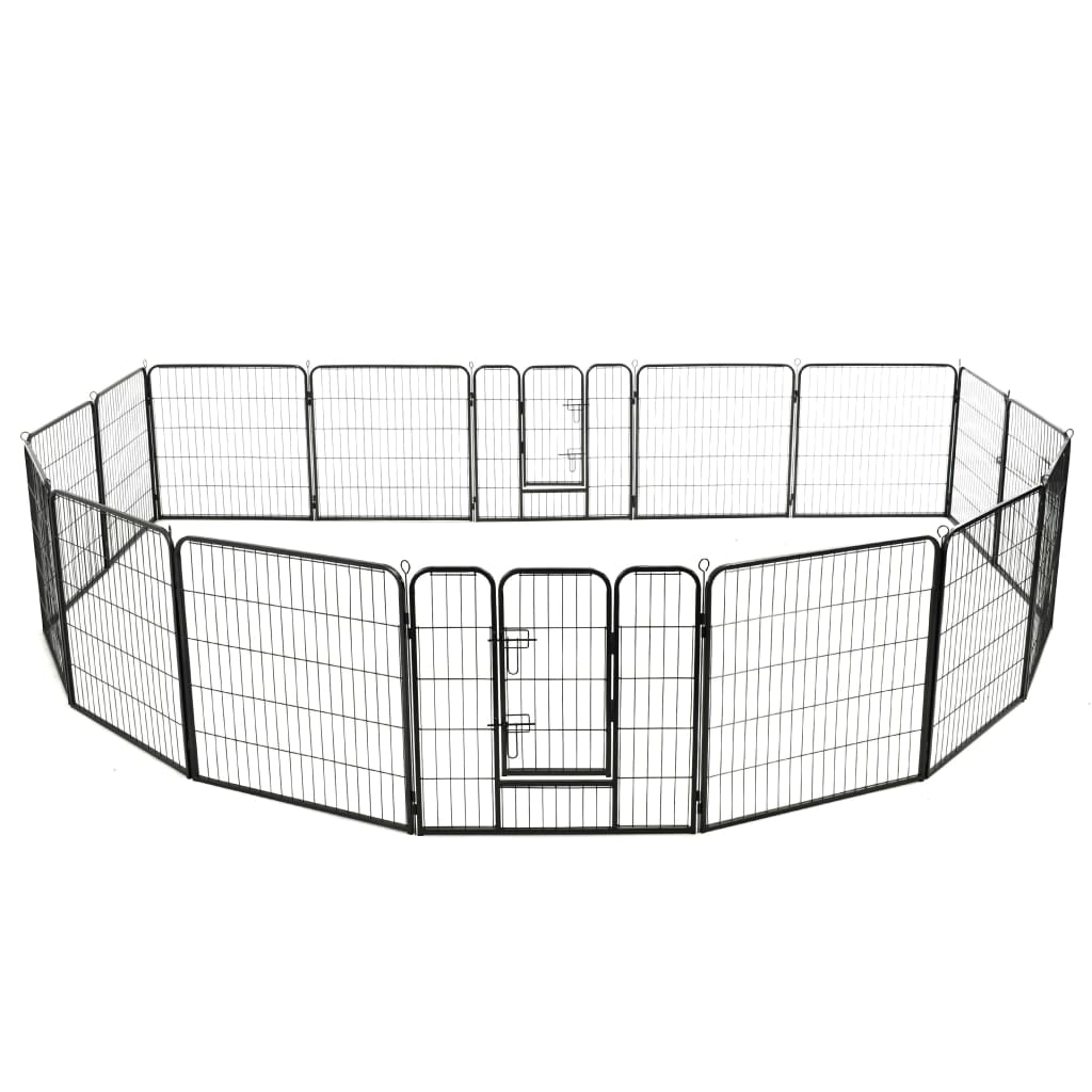 Vidaxl Dog Run avec 16 panneaux 80x80 cm en acier noir