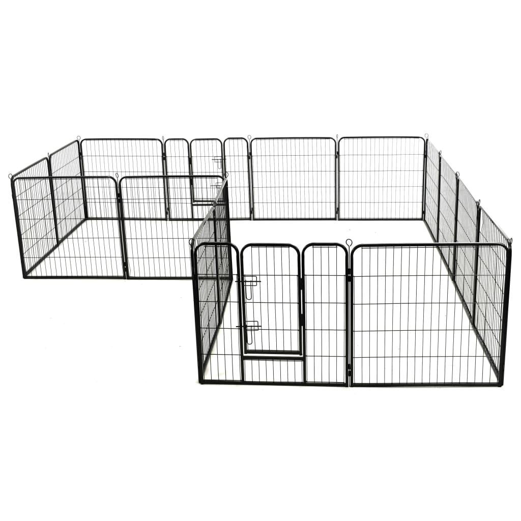 Vidaxl Dog Run avec 16 panneaux 80x80 cm en acier noir