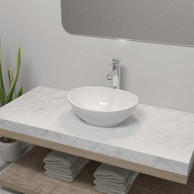 Vidaxl Washingin de salle de bain avec mélange Tap en céramique ovale blanc