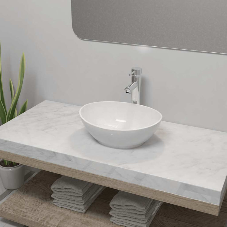 Vidaxl Washingin de salle de bain avec mélange Tap en céramique ovale blanc