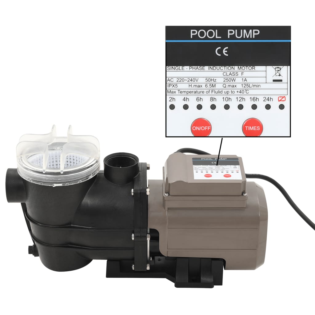 Pompe de piscine Vidaxl avec minuterie 0,25 ch 8000 l U noir