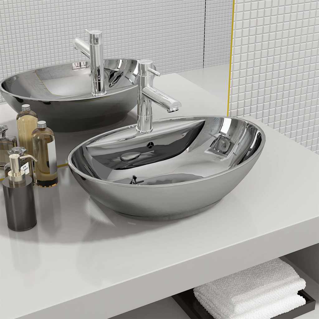 Vidaxl Washingin avec atterrissage 58,5x39x21 cm en céramique argent couleur