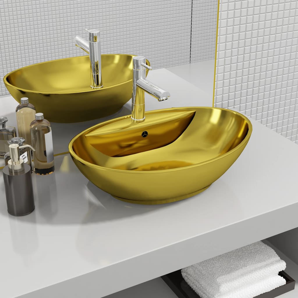 Vidaxl Washingin avec atterrissage 58,5x39x21 cm en or de couleur en or