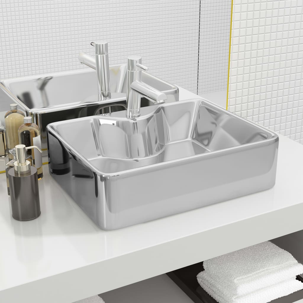 Vidaxl Washingin avec trou du robinet 48x37x13,5 cm Céramique argenté coloré