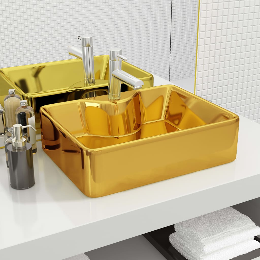 Vidaxl Washingin avec trou du robinet 48x37x13,5 cm Céramique or de couleur