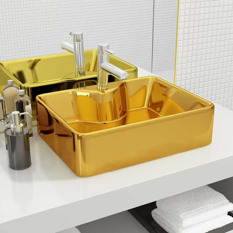 Vidaxl Washingin avec trou du robinet 48x37x13,5 cm Céramique or de couleur
