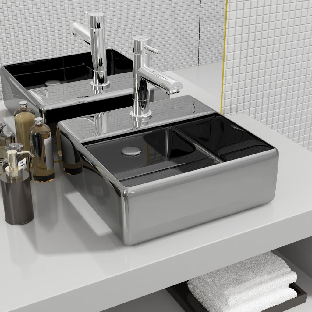 Vidaxl Washingin avec trou de grue 38x30x11,5 cm en céramique argent couleur