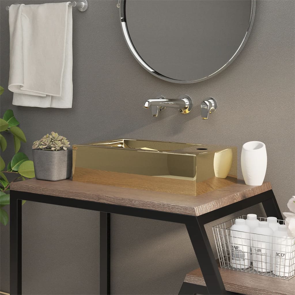Vidaxl Washingin avec atterrissage 49x25x15 cm de couleur en or en céramique