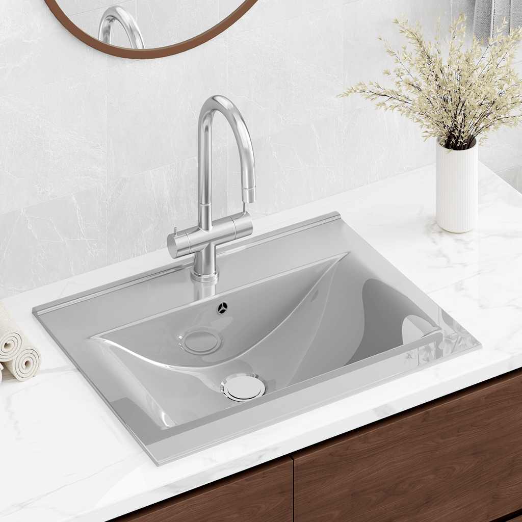 Vidaxl Washingin avec atterrissage 60x46x16 cm en céramique argenté de couleur