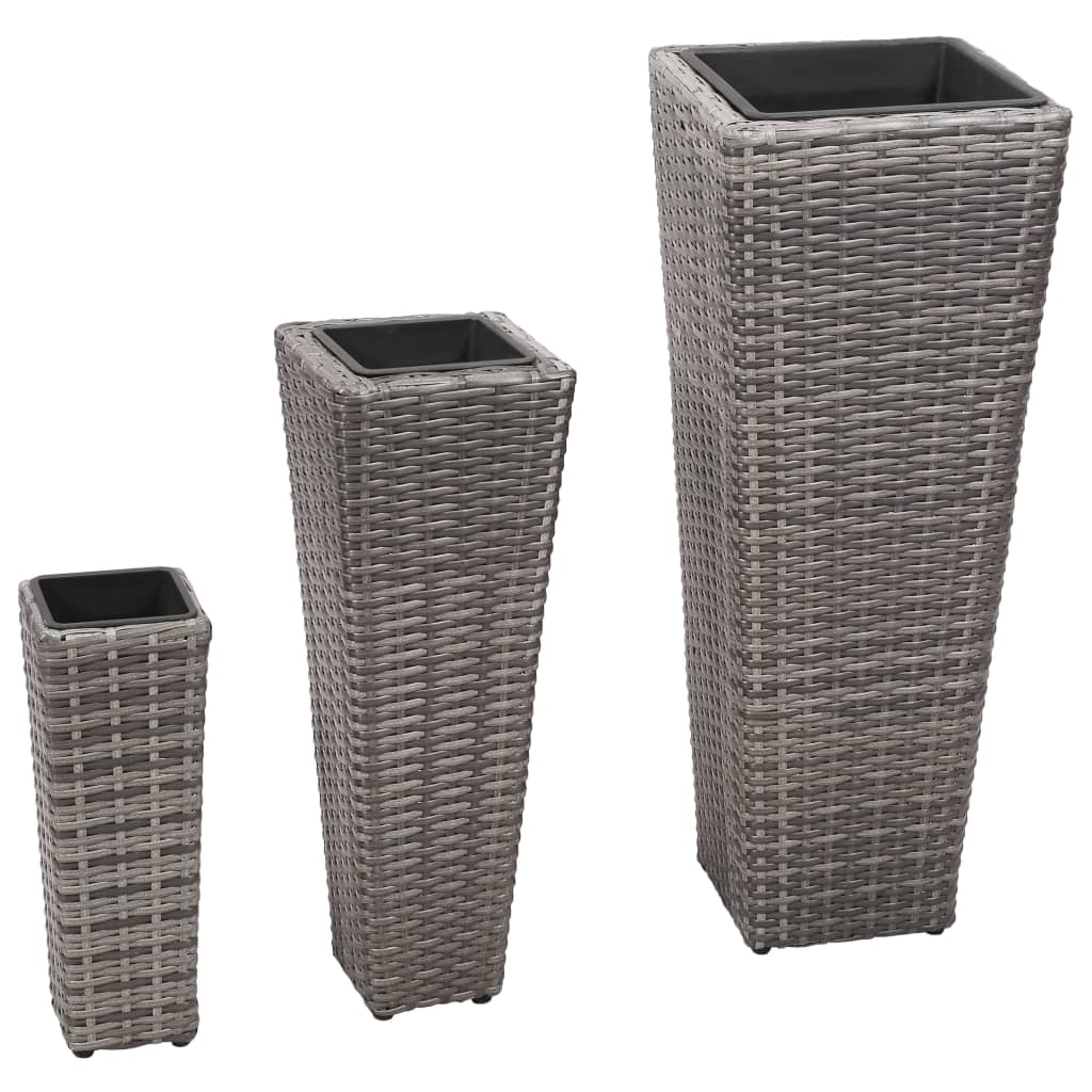 Vidaxl Planters Souget 3 St Poly Rattan Gray