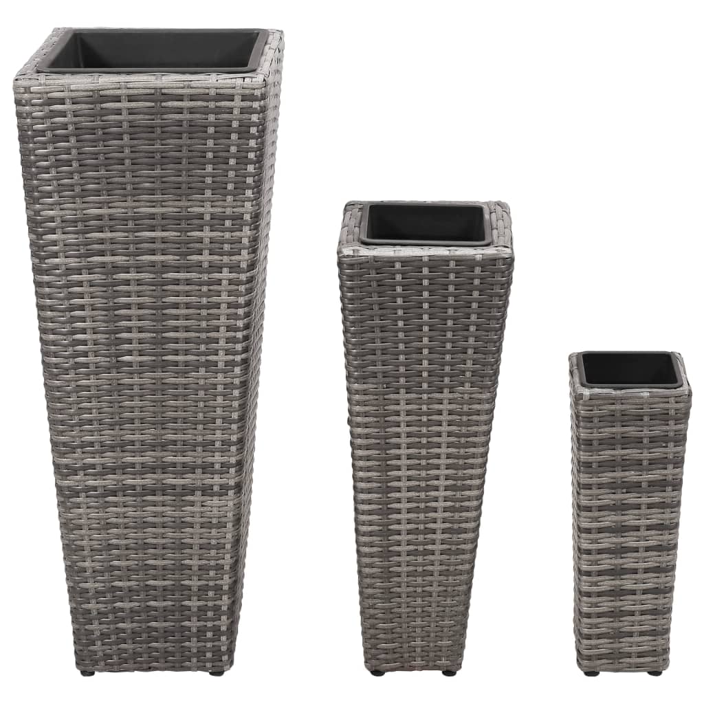 Vidaxl Planters Souget 3 St Poly Rattan Gray