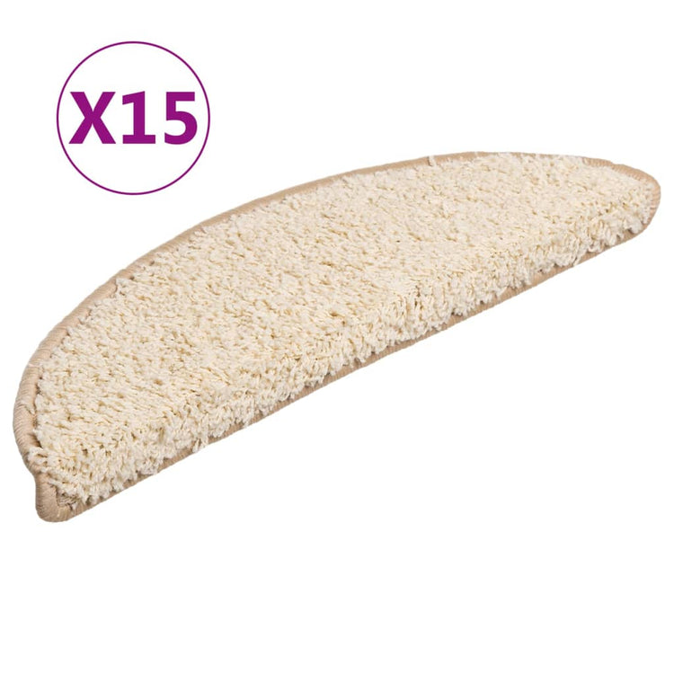 VidaXL tapis d'escalier 15 pcs 56x17x3 cm crème semi-circulaire