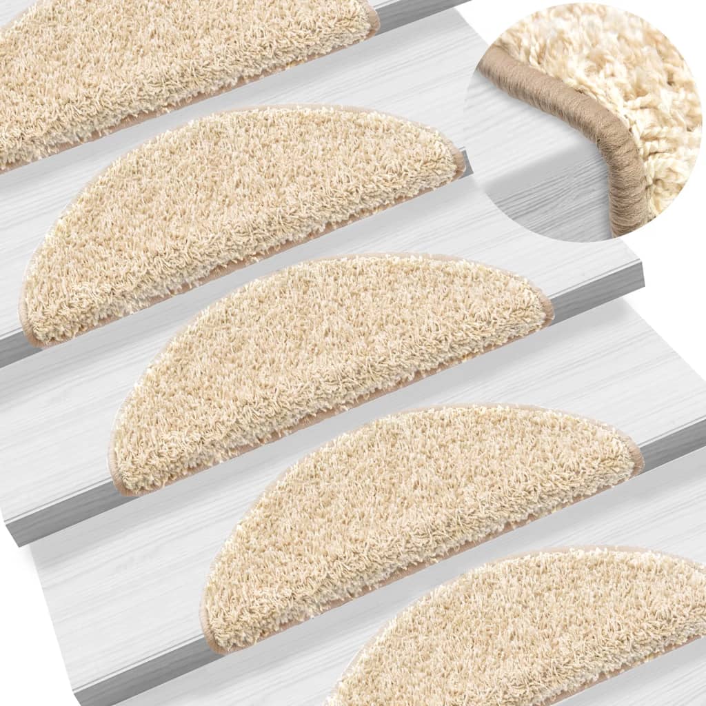 VidaXL tapis d'escalier 15 pcs 56x17x3 cm crème semi-circulaire