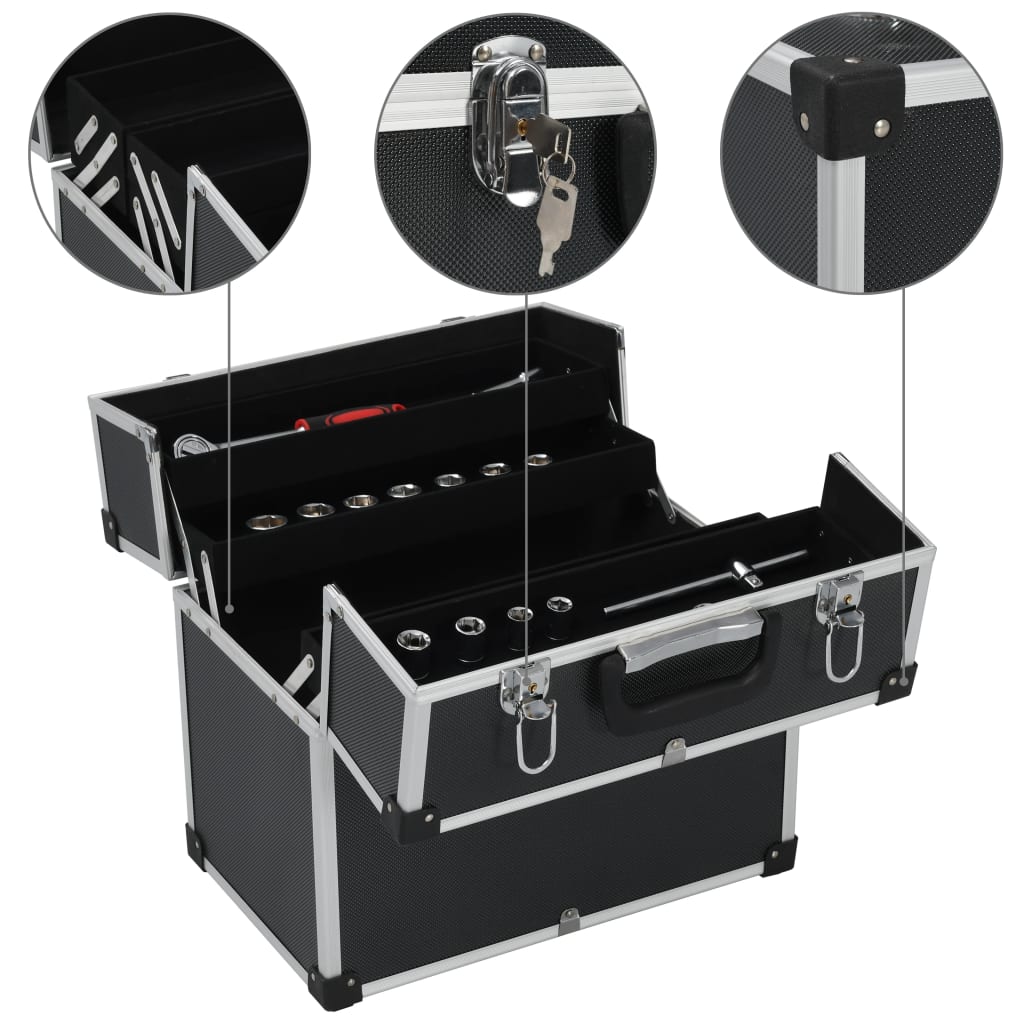 Vidaxl Tool Case 38x22.5x34 cm en aluminium noir