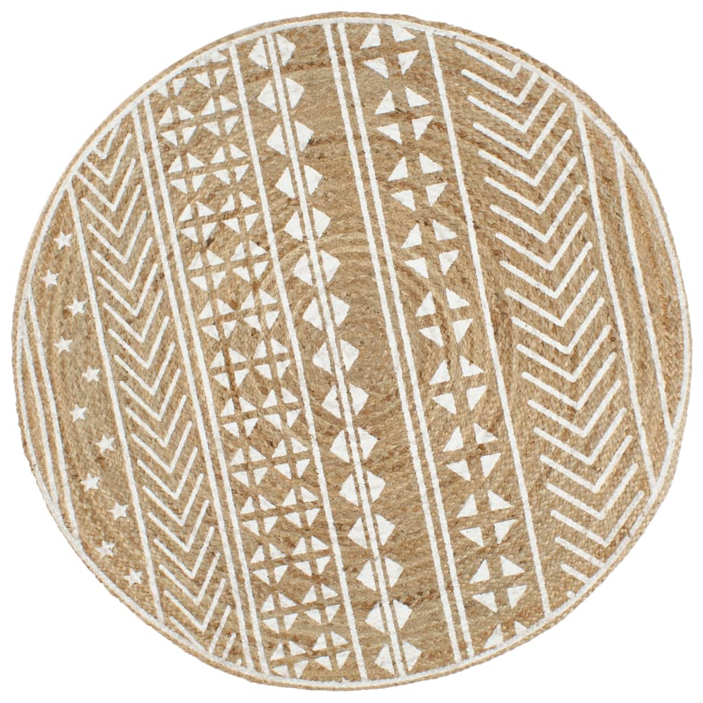 Vidaxl tapis fait à la main avec imprimé blanc 120 cm jute