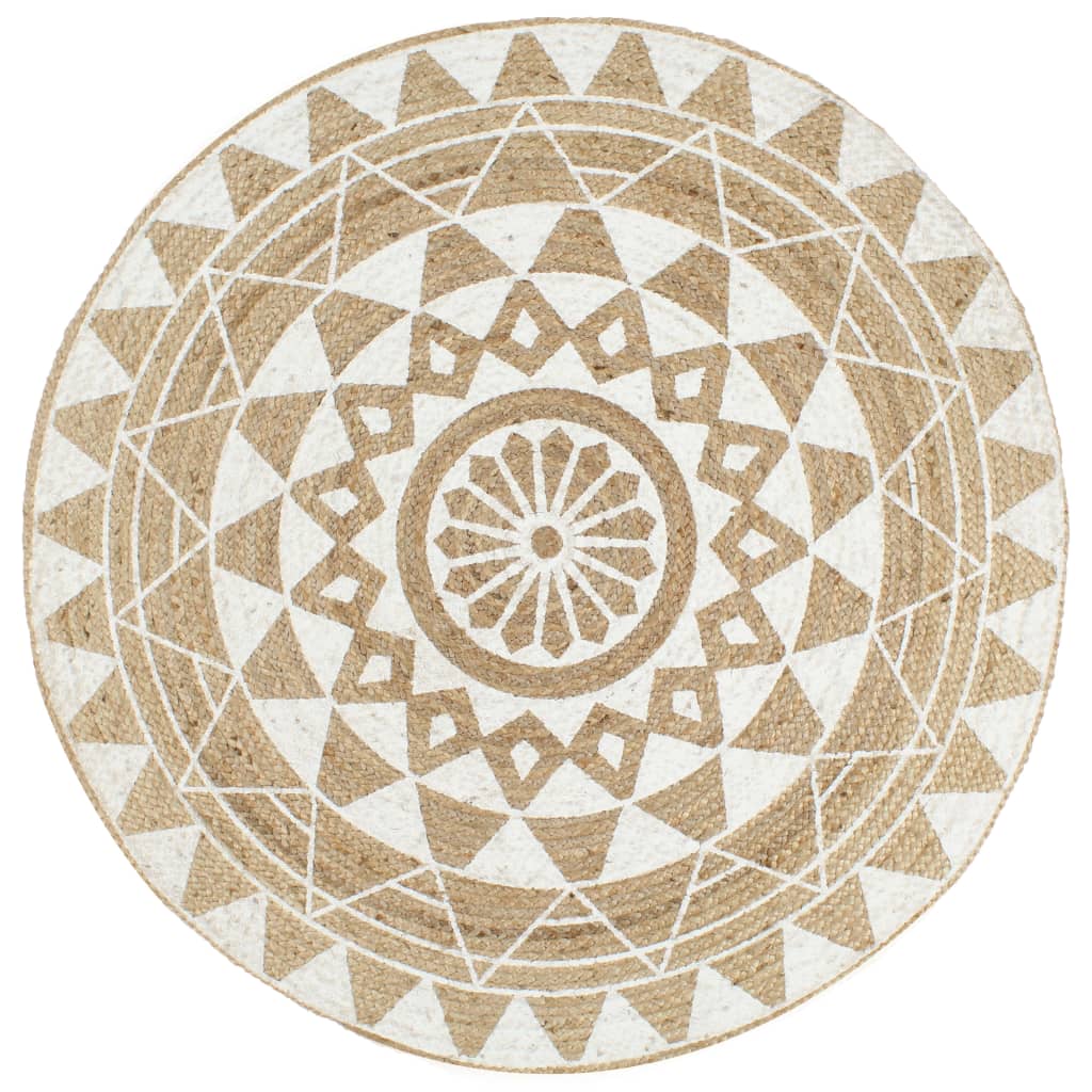 Vidaxl tapis fait à la main avec imprimé blanc 120 cm jute