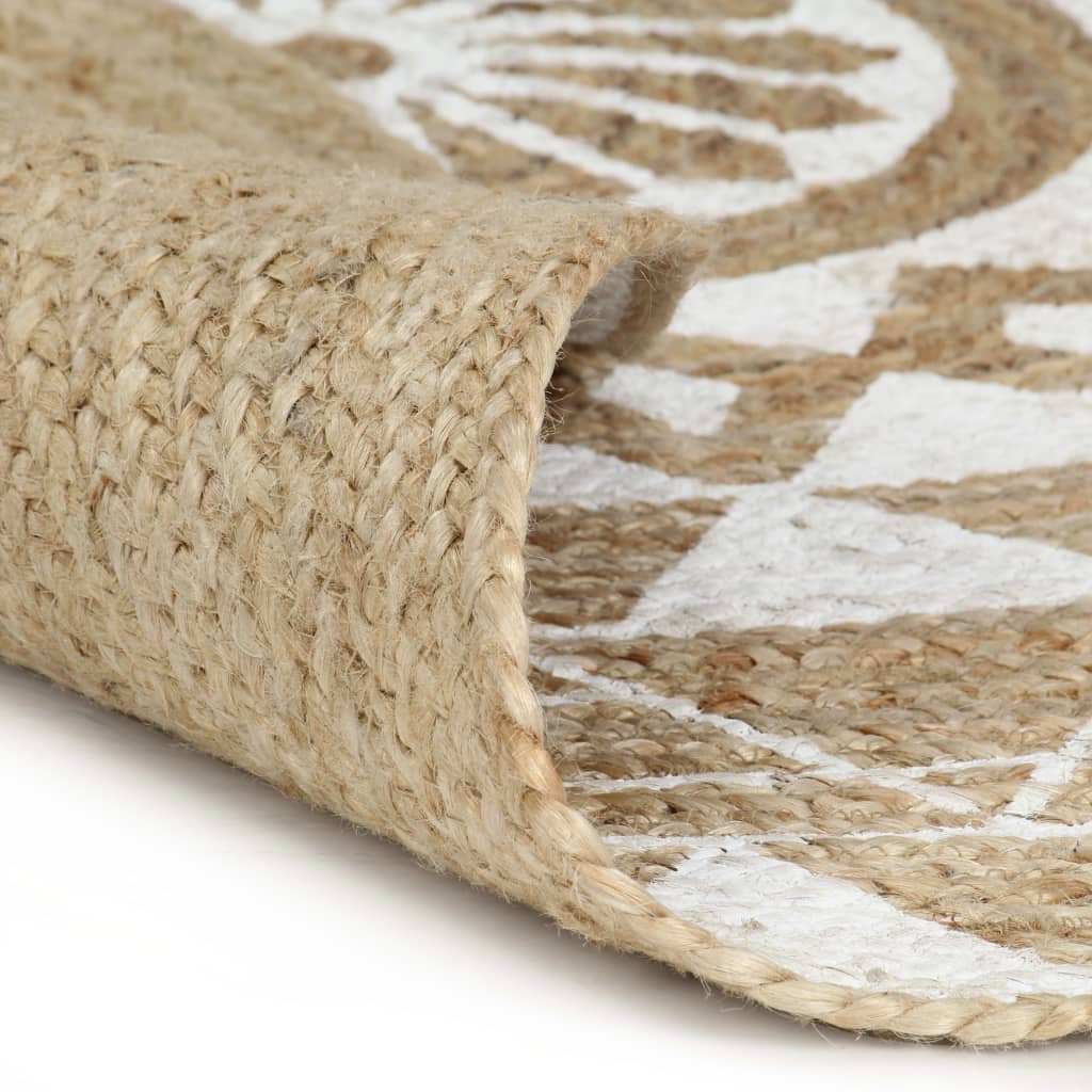 Vidaxl tapis fait à la main avec imprimé blanc 120 cm jute