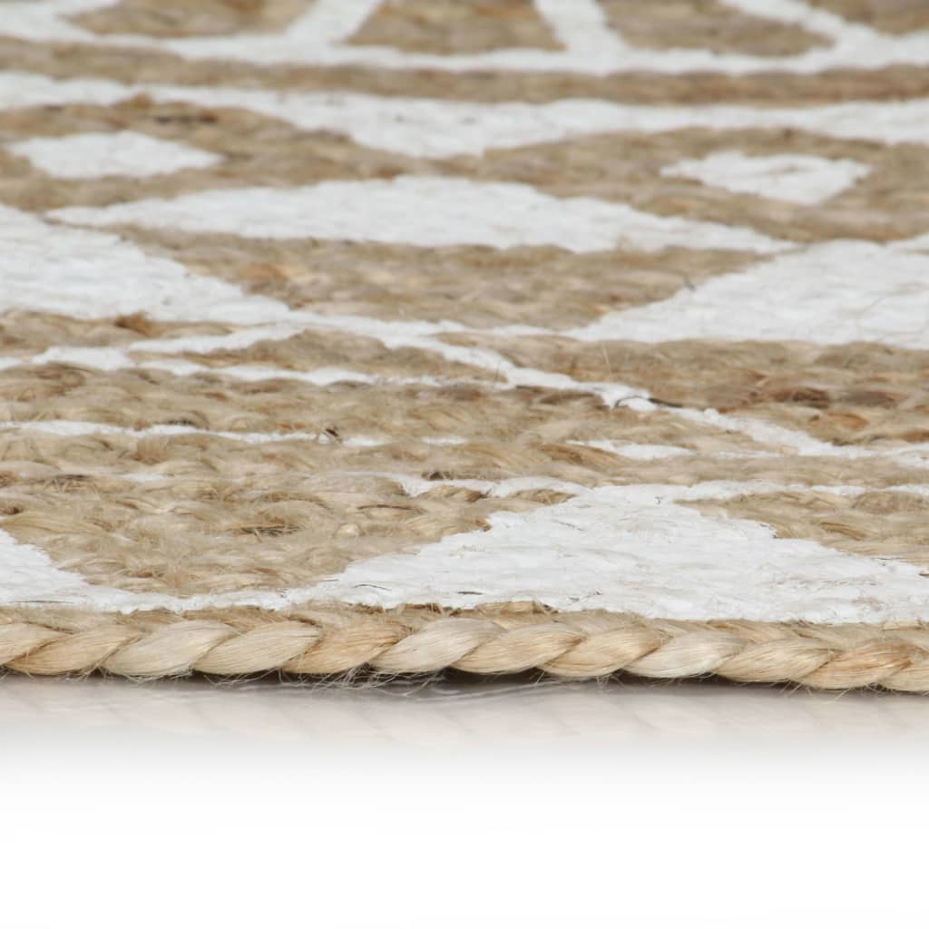 Vidaxl tapis fait à la main avec imprimé blanc 120 cm jute