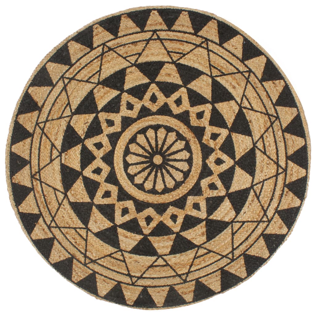 Vidaxl tapis fait à la main avec un jute noire à imprimé noir 90 cm