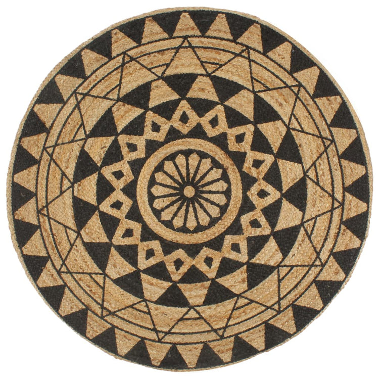 Vidaxl tapis fait à la main avec un jute noire à imprimé noir 90 cm