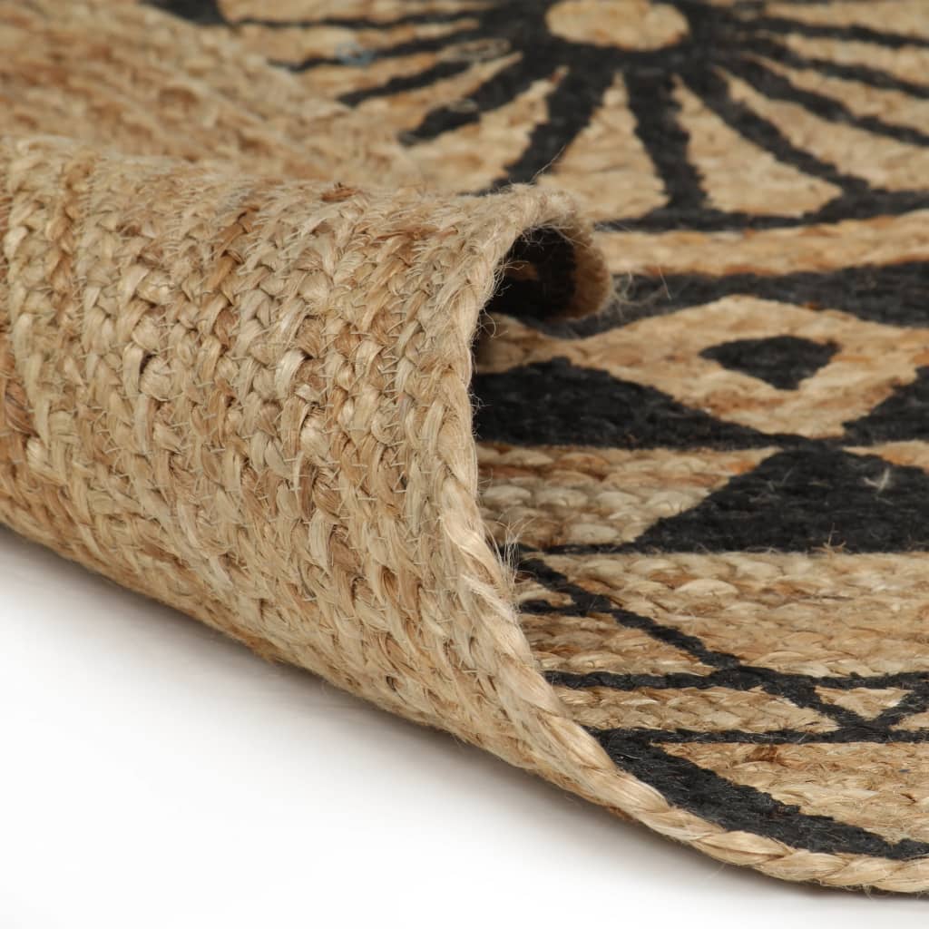 Vidaxl tapis fait à la main avec un jute noire à imprimé noir 90 cm