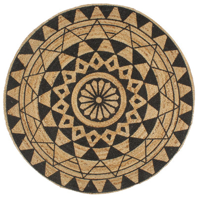 Vidaxl tapis fait à la main avec imprimé noir 120 cm jute
