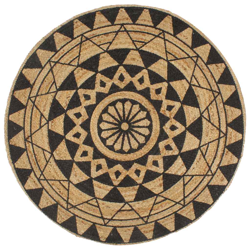 Vidaxl tapis fait à la main avec imprimé noir 150 cm jute