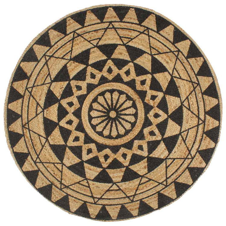 Vidaxl tapis fait à la main avec imprimé noir 150 cm jute