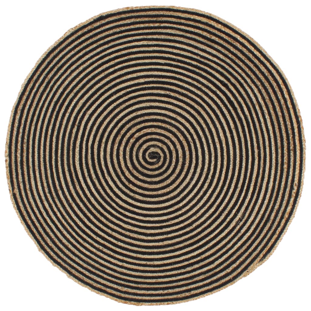 Viaxl tapis fait à la main avec design en spirale 120 cm de jute noire