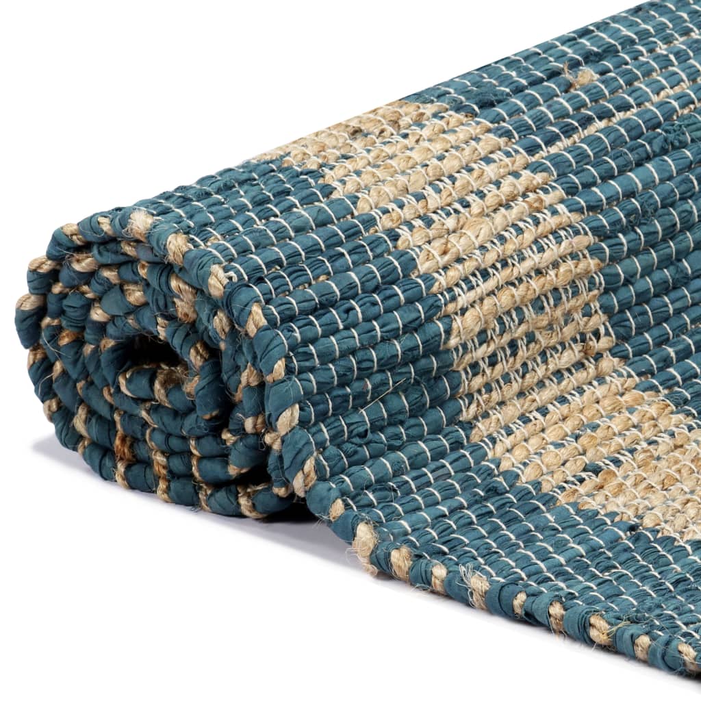 Vidaxl tapis à la main 80x160 cm bleu jute
