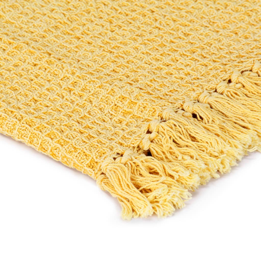 Vidaxl plaid 125x150 cm coton moutarde jaune
