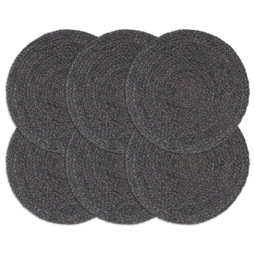 Vidaxl Placemats 6 Sts Round 38 cm Jute Gris foncé