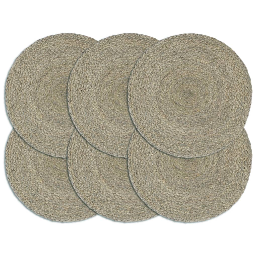 Vidaxl Placemats 6 Sts Round 38 cm Jute Grey