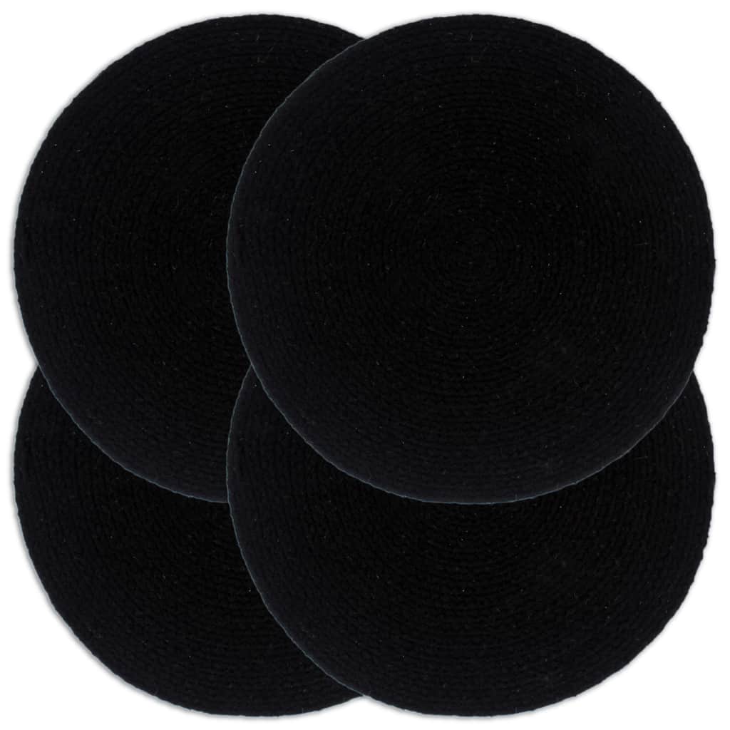 Vidaxl Placemats 4 Sts Round 38 cm Coton Noir