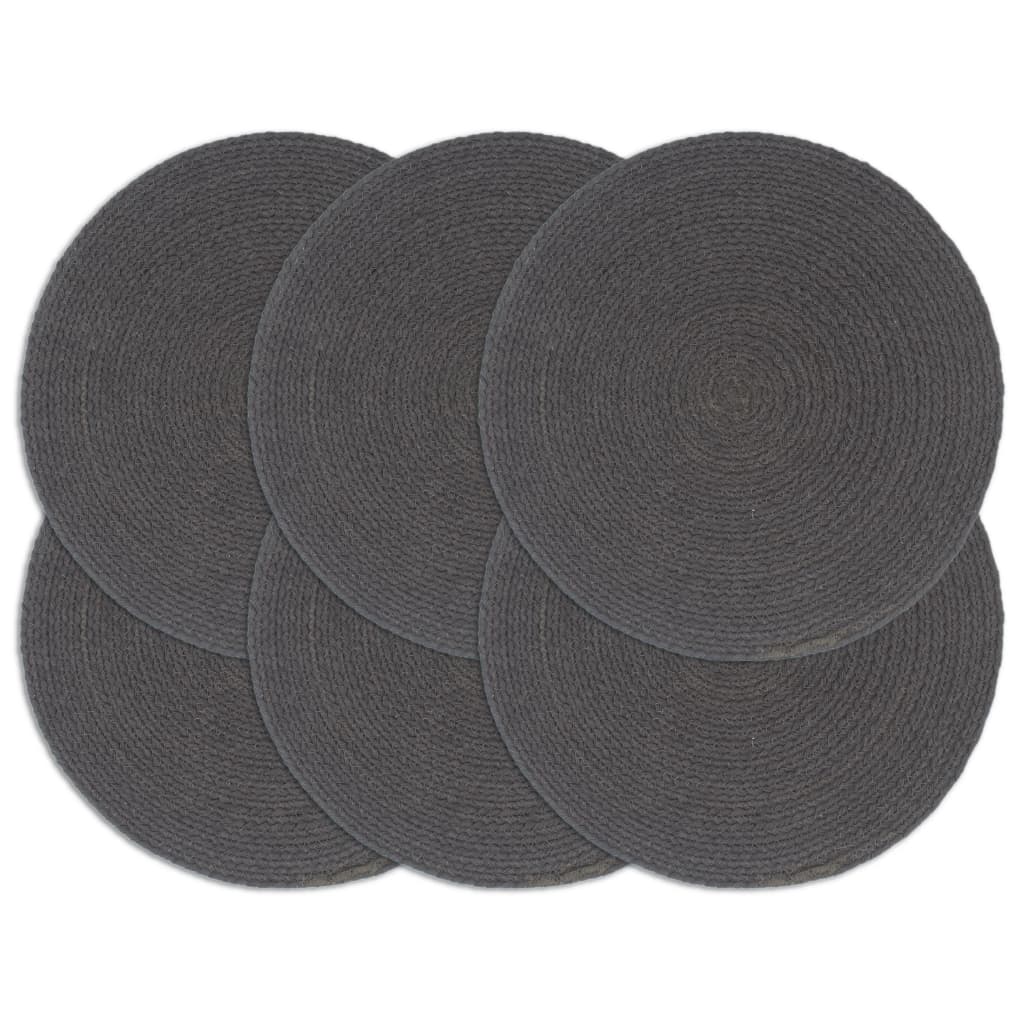 Vidaxl Placemats 6 Sts Round 38 cm Coton Gris foncé