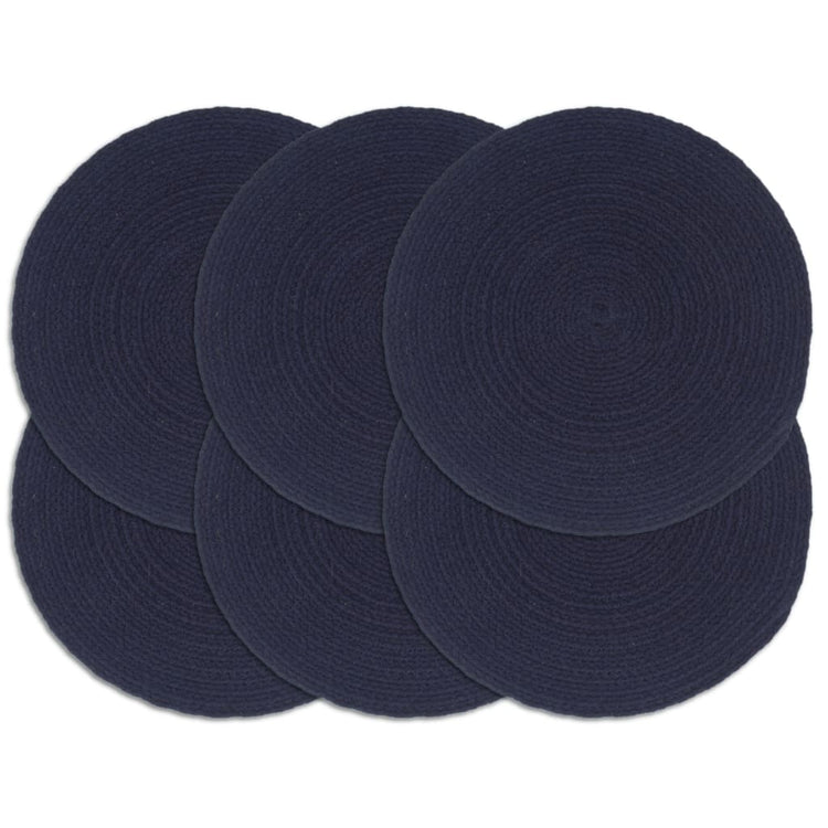 Vidaxl Placemats 6 Sts Round 38 cm Coton Navy bleu marine
