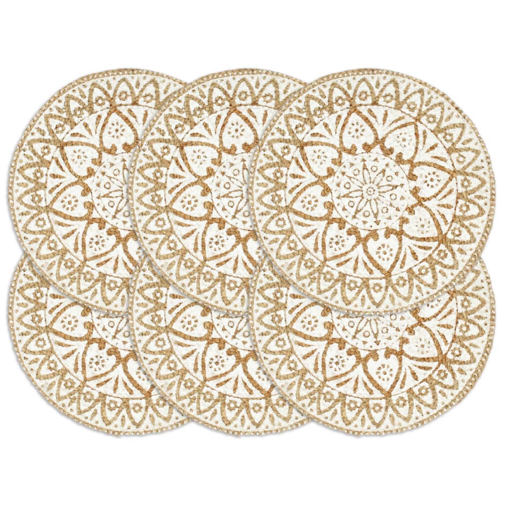 Vidaxl Placemats 6 Sts Round 38 cm Jute White