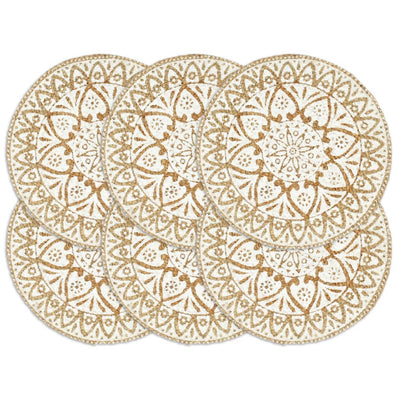 Vidaxl Placemats 6 Sts Round 38 cm Jute White