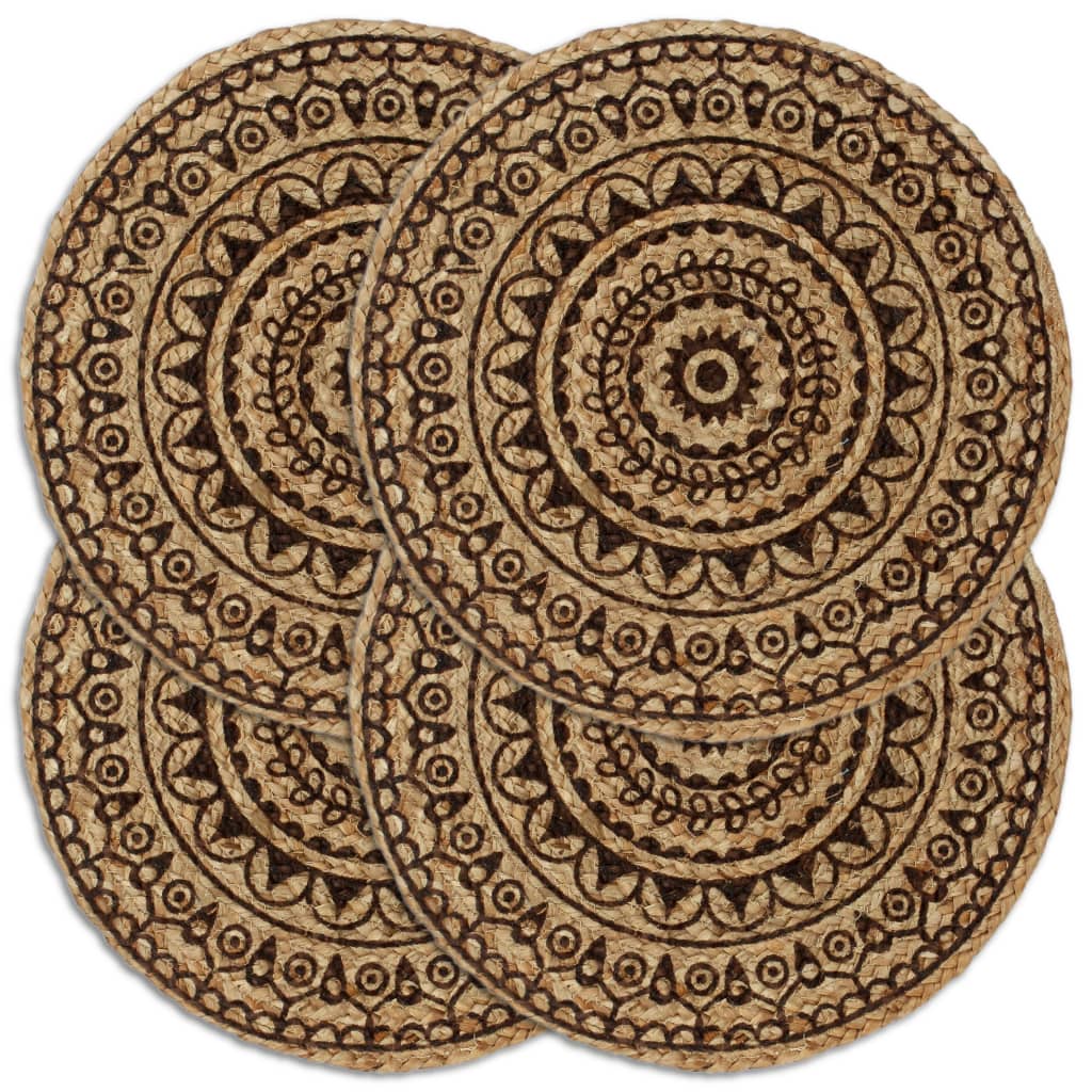 Vidaxl Placemats 4 Sts Round 38 cm Jute Brun foncé