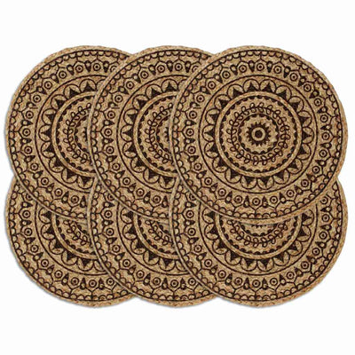 Vidaxl Placemats 6 Sts Round 38 cm Jute Dark Brown